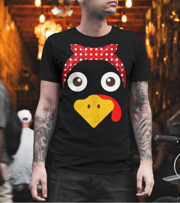 Thanksgiving Turkey Face with Red Polka Dot Headband T-Shirt Thanksgiving Turkey Face with Red Polka Dot Headband T-Shirt