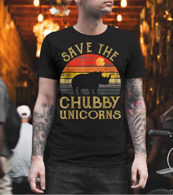 Save The Chubby Unicorns Rhino Silhouette Sunset Vintage Colors T-Shirt Save The Chubby Unicorns Rhino Silhouette Sunset Vintage Colors T-Shirt