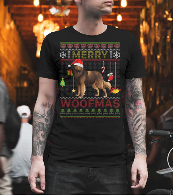 Merry Woofmas Belgian Tervuren Holiday Sweater Style with Santa Hat and Christmas Decorations T-Shirt Merry Woofmas Belgian Tervuren Holiday Sweater Style with Santa Hat and Christmas Decorations T-Shirt