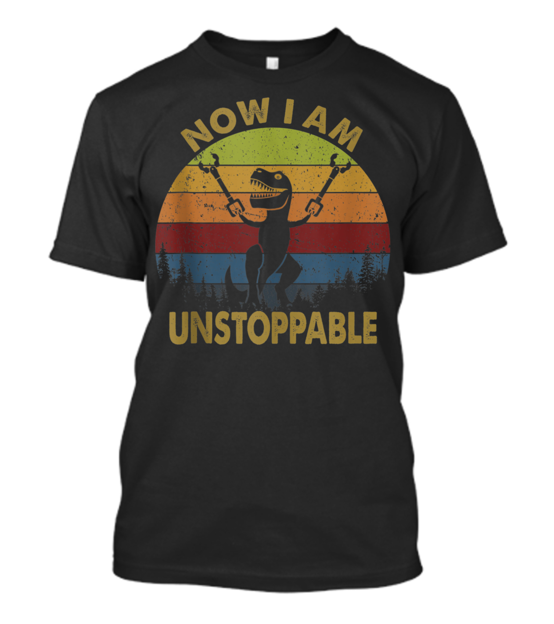 Now I Am Unstoppable Trex With Wrenches Retro Sunset T-Shirt