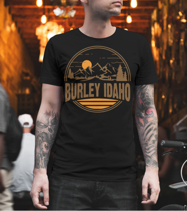 Burley Idaho Vintage Mountain Sunset Hiking Scene T-Shirt Burley Idaho Vintage Mountain Sunset Hiking Scene T-Shirt