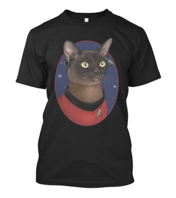 Star Trek Uhura Cat Badge In Space Oval With Earrings And Red Uniform T-Shirt