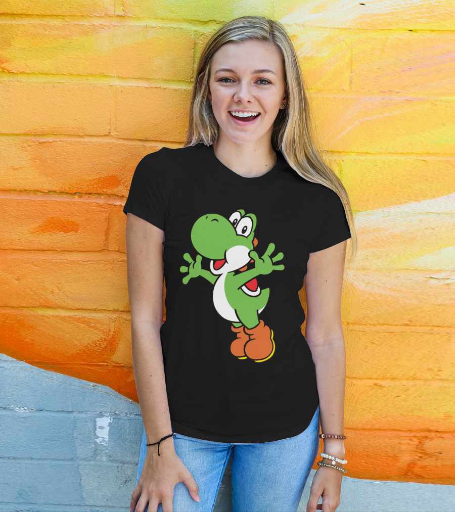 Yoshi Jump Green Dinosaur Iconic Character Image T-Shirt