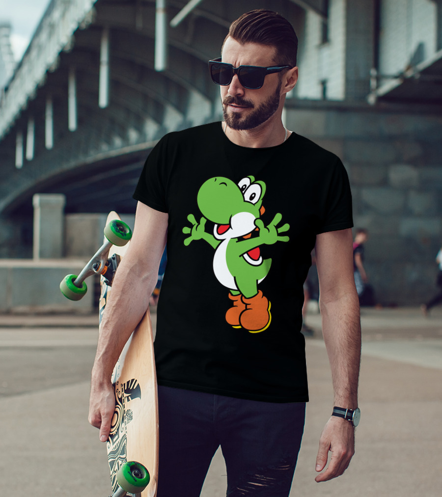Yoshi Jump Green Dinosaur Iconic Character Image T-Shirt