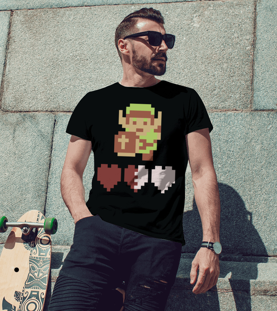 The Legend Of Zelda Link Pixel Art With Heart Containers T-Shirt