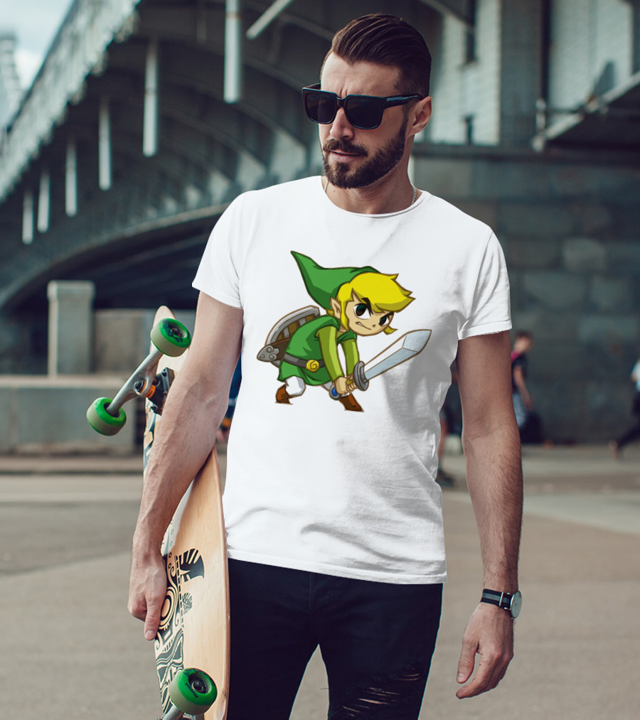 The Legend Of Zelda Link Holding Sword In Green Tunic And Hat T-Shirt