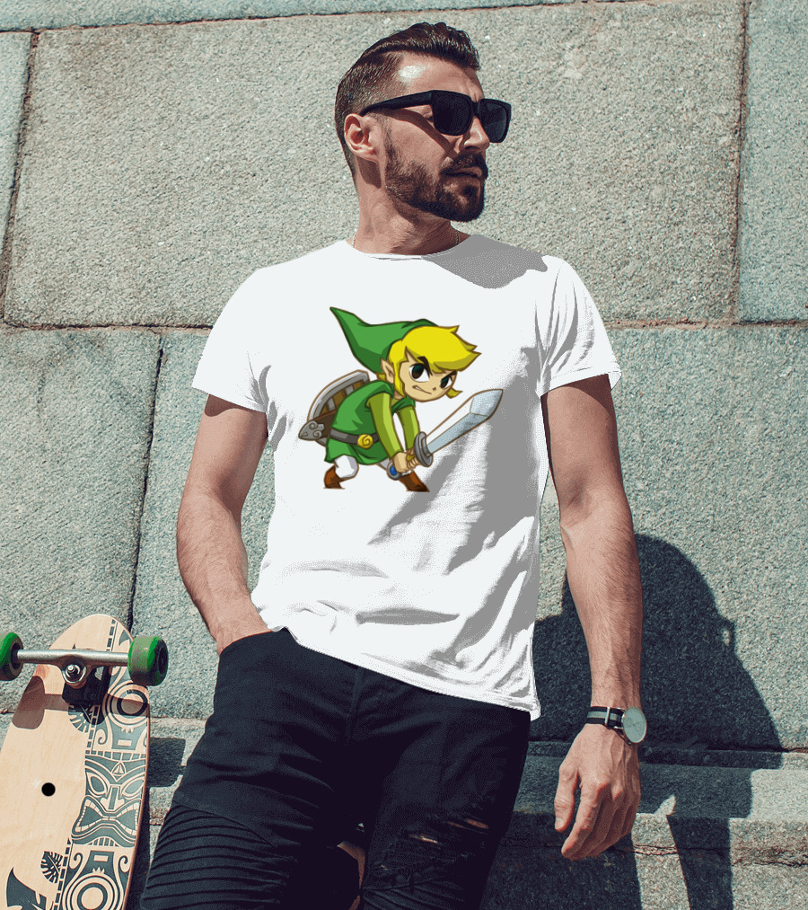 The Legend Of Zelda Link Holding Sword In Green Tunic And Hat T-Shirt