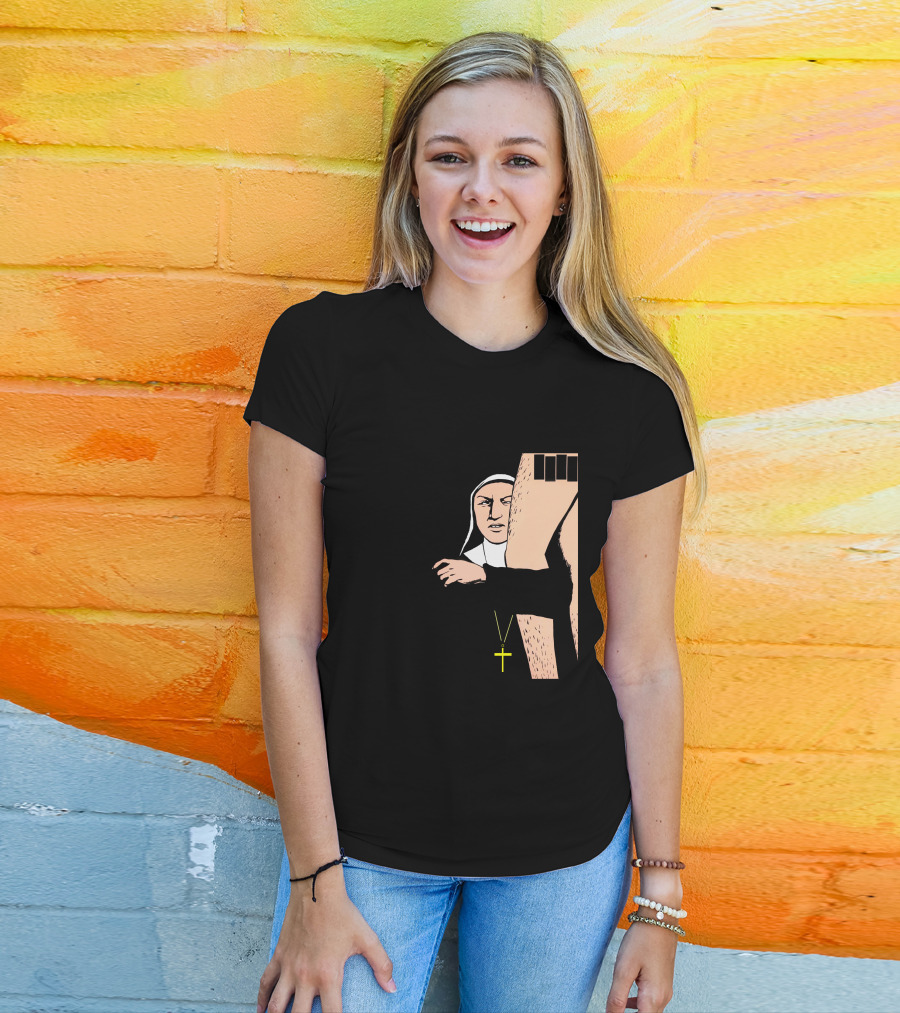 Black Flag Slip It In Nun With Cross And Legs (Red) T-Shirt