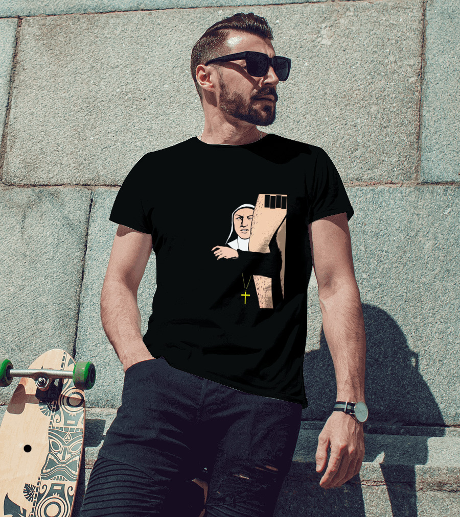 Black Flag Slip It In Nun With Cross And Legs (Red) T-Shirt