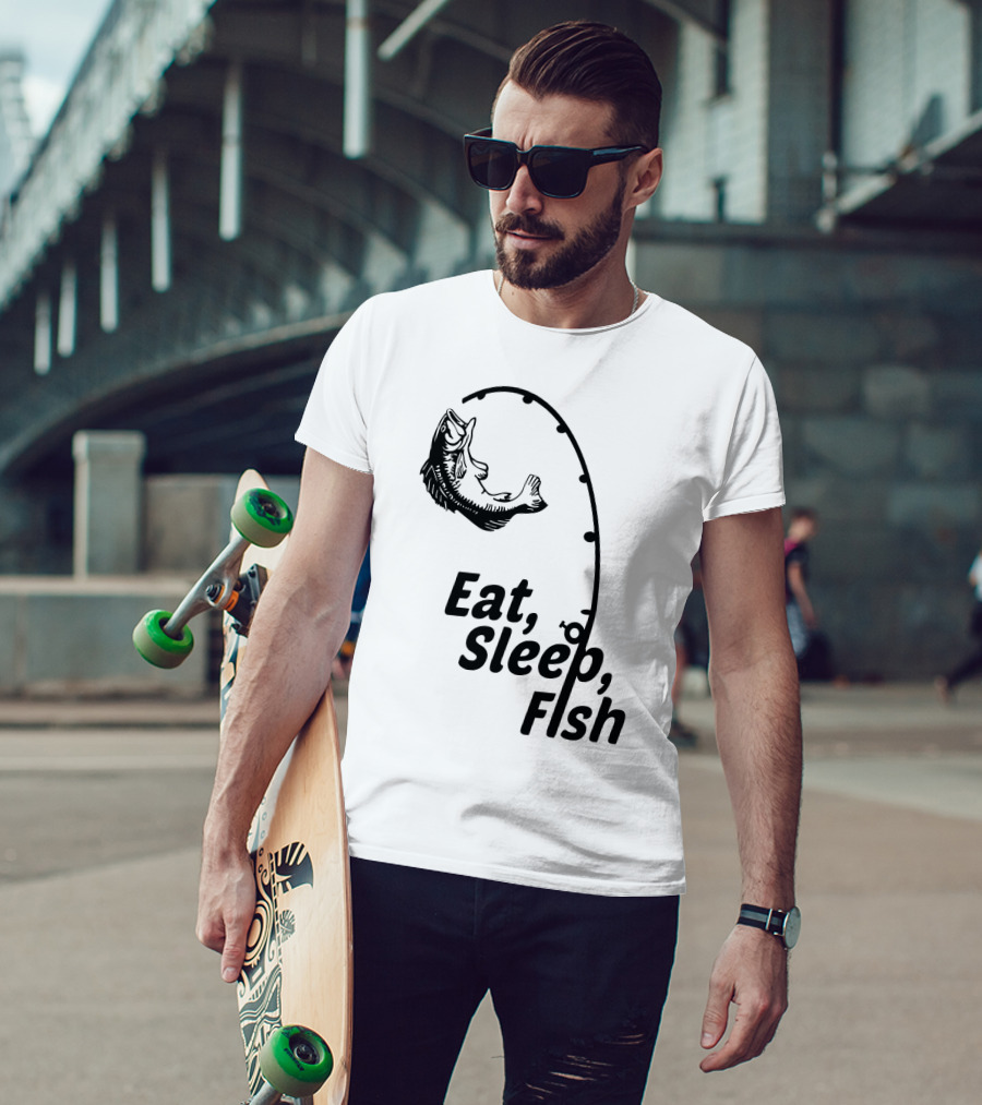 Eat Sleep Fish Fishing Rod And Jumping Fish T-Shirt