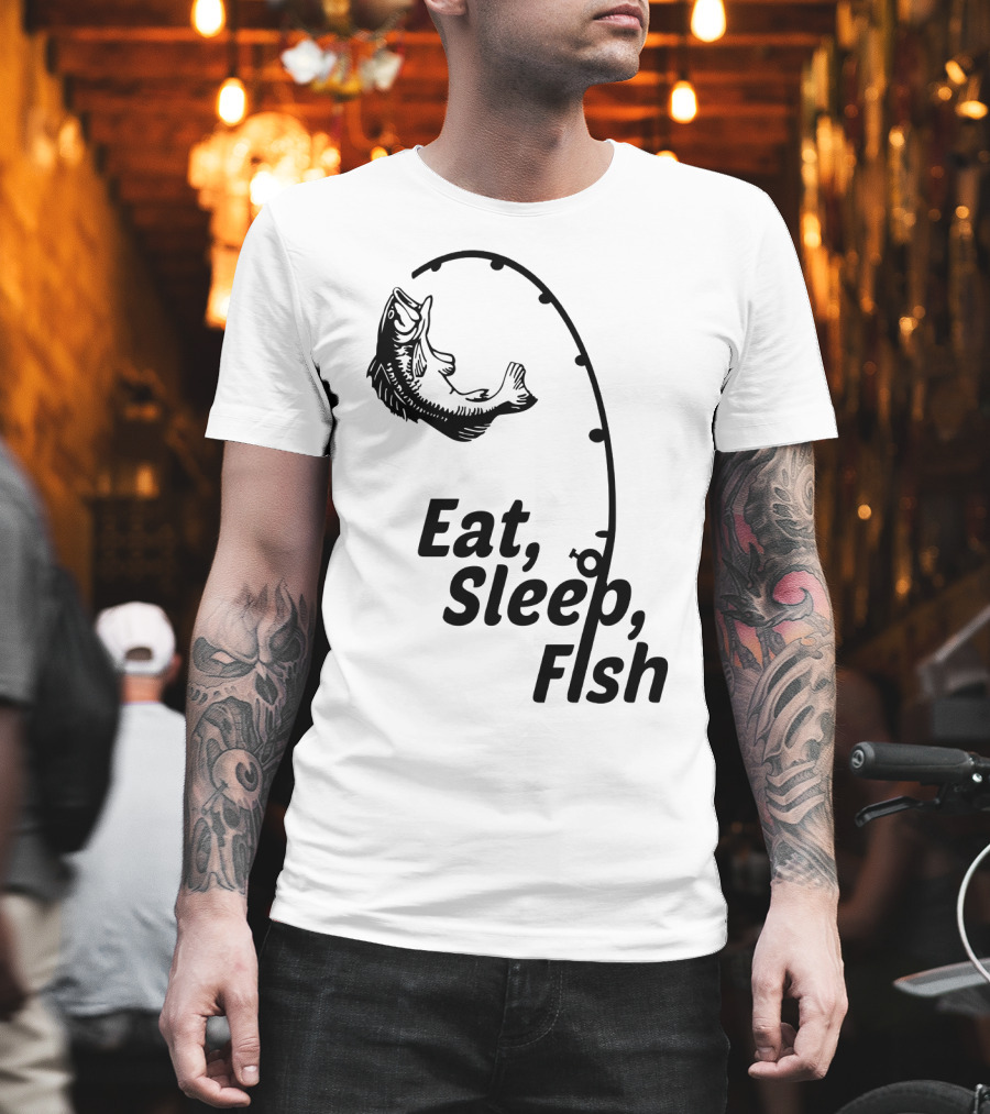 Eat Sleep Fish Fishing Rod and Jumping Fish T-Shirt