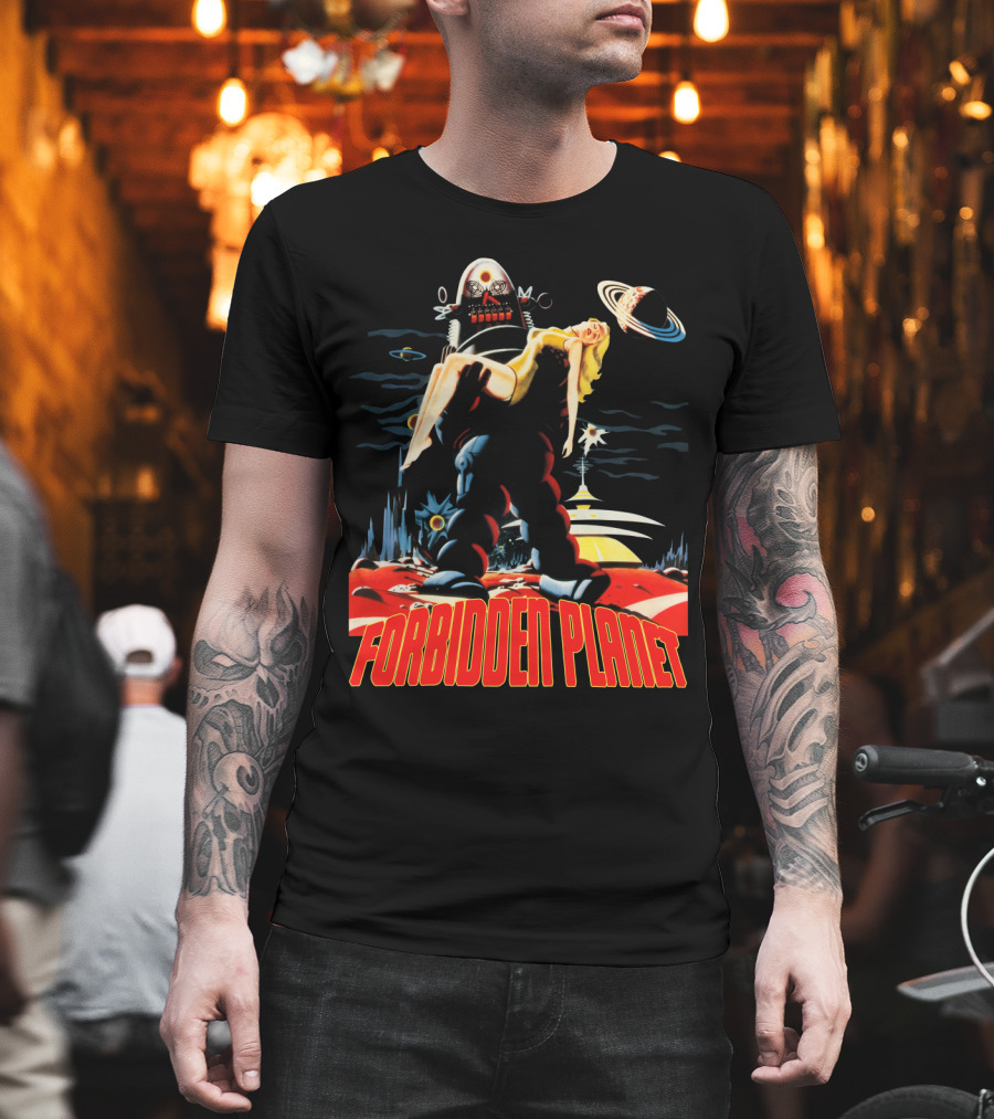 Forbidden Planet Retro Sci-Fi Art With Robot And Woman T-Shirt