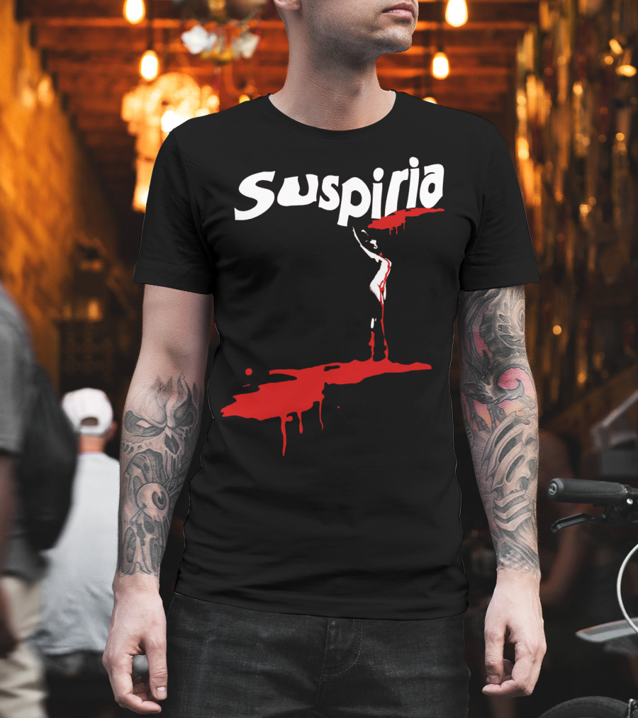 Suspiria 1977 Horror Film Logo with Red Blood and Dancing T-Shirt