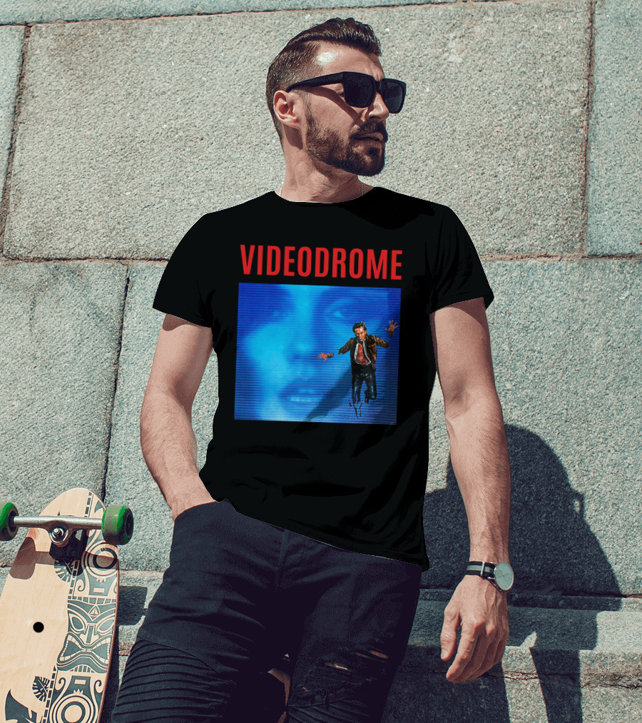Videodrome Blue Screen Face And Man Jumping T-Shirt