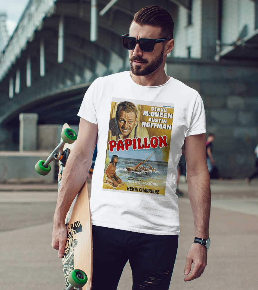 Steve McQueen Dustin Hoffman Papillon 1974 Film Henri Charriere Franklin J. Schaffner Belgian T-Shirt