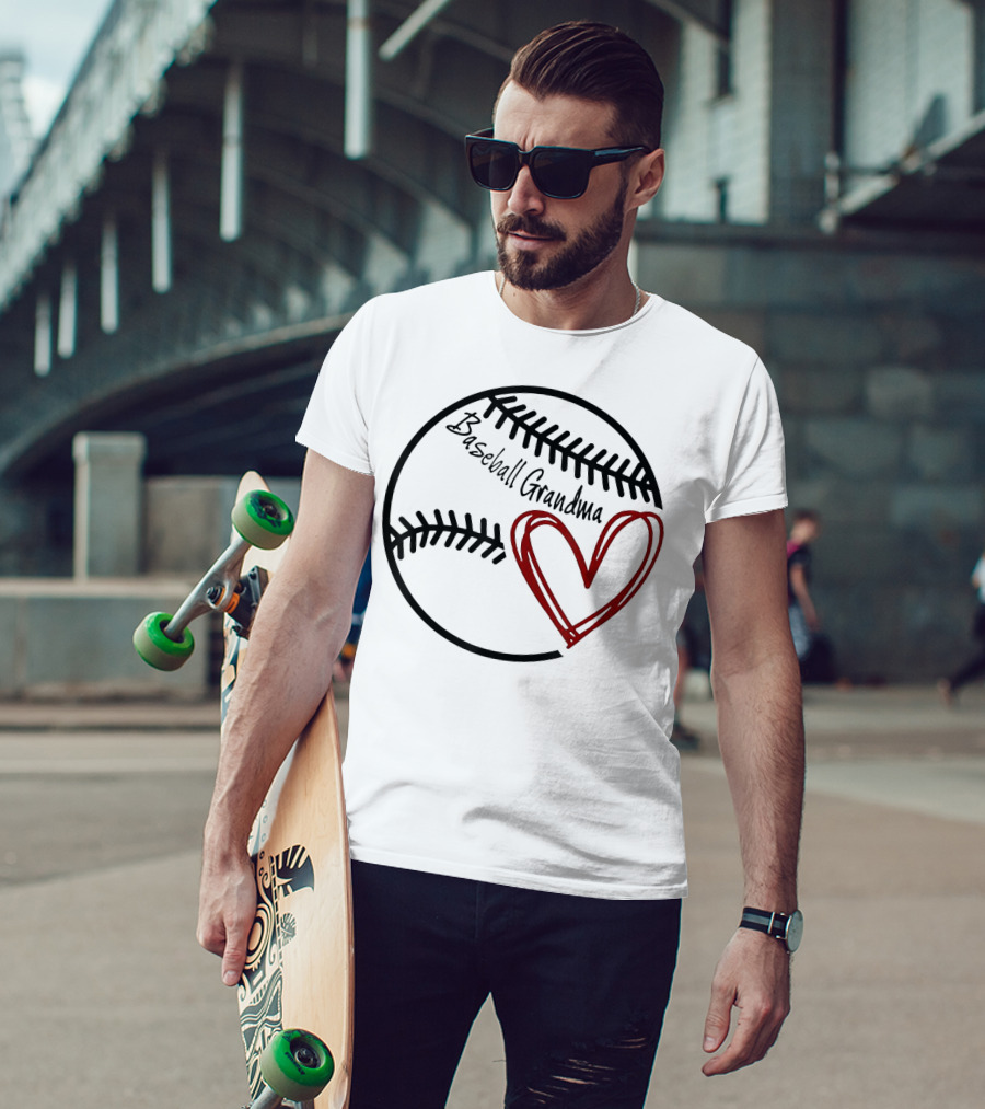 Baseball Grandma Heart On Baseball Stitching T-Shirt