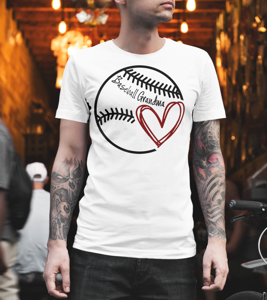 Baseball Grandma Heart On Baseball Stitching T-Shirt