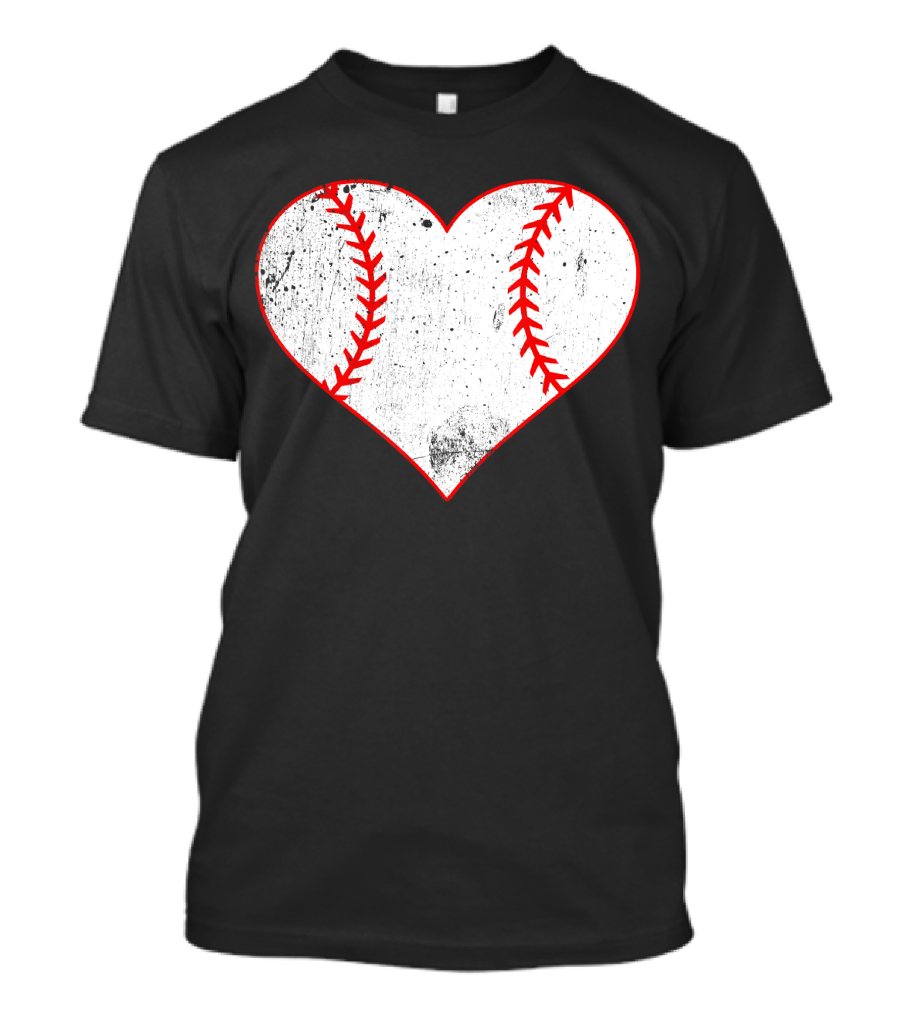 Baseball Distressed Heart Ball Red Stitching T-Shirt
