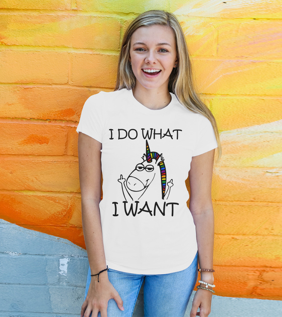 I Do What I Want Unicorn Rainbow Middle Finger T-Shirt