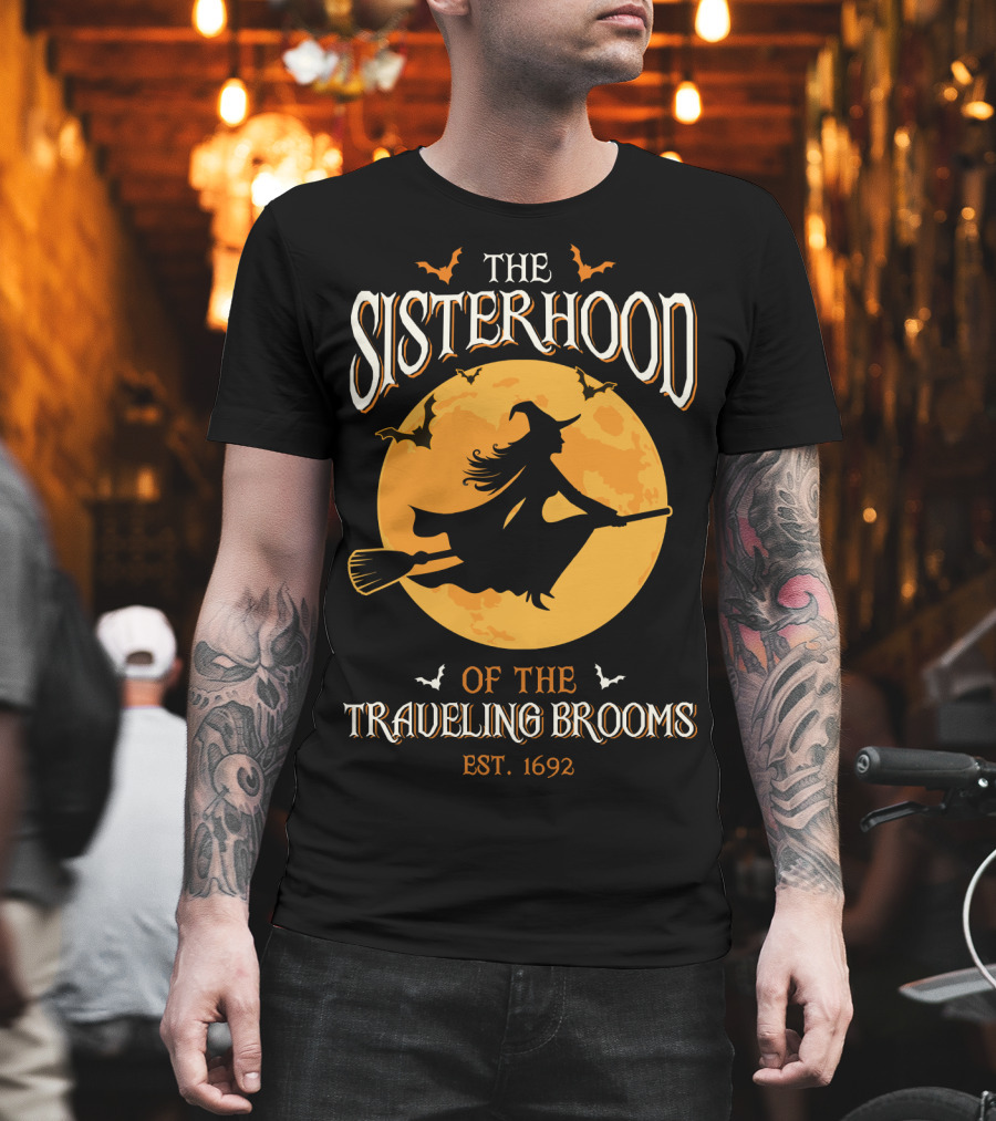 The Sisterhood of the Traveling Brooms EST 1692 Halloween Witch and Full Moon T-Shirt