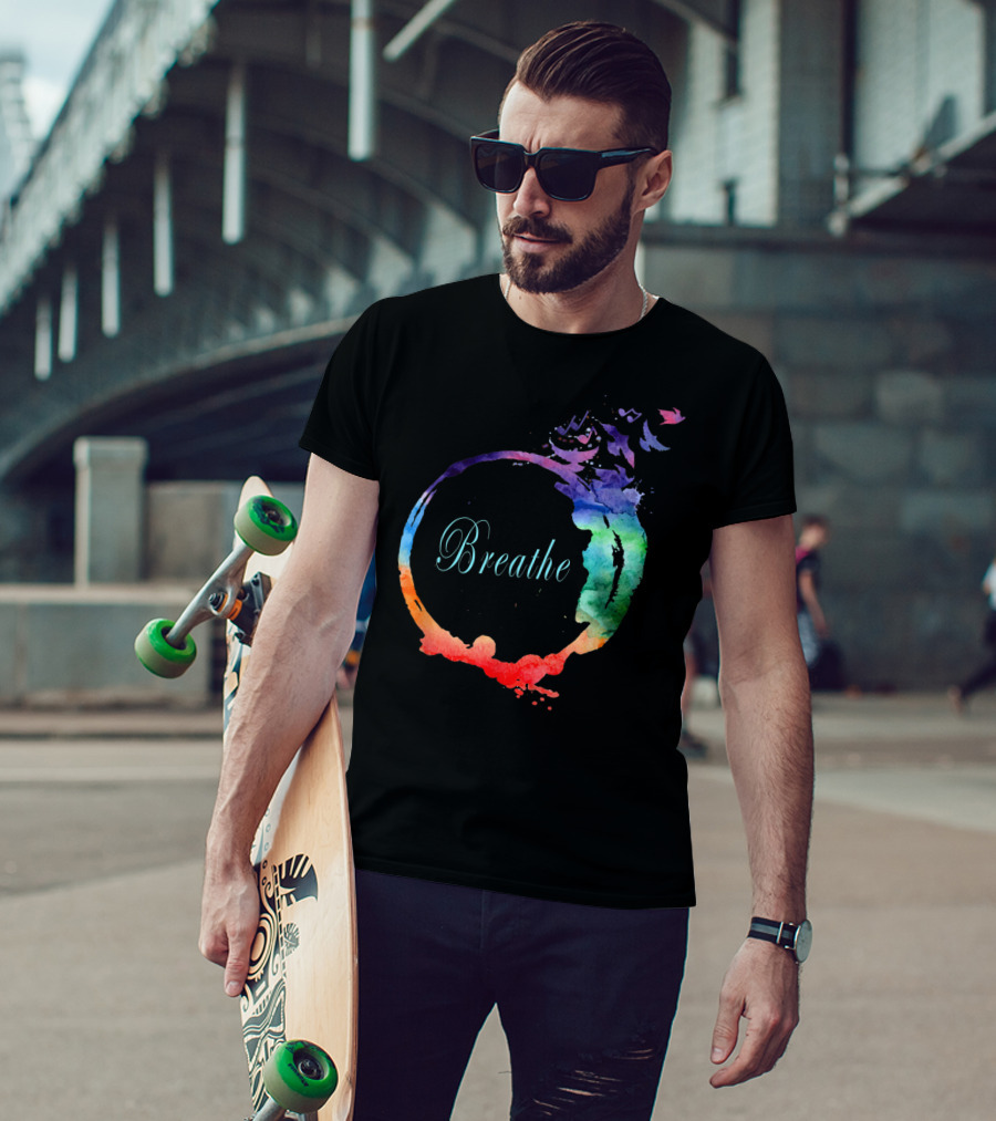 Breathe Cool Heavenly Breath Nature Yoga Watercolor Mandala T-Shirt