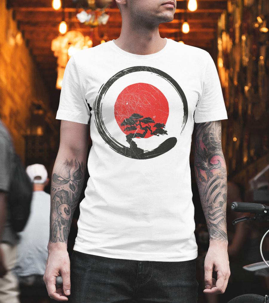 Buddhism Meditation Enso Circle With Red Sun And Bonsai Tree Zen Yoga T-Shirt