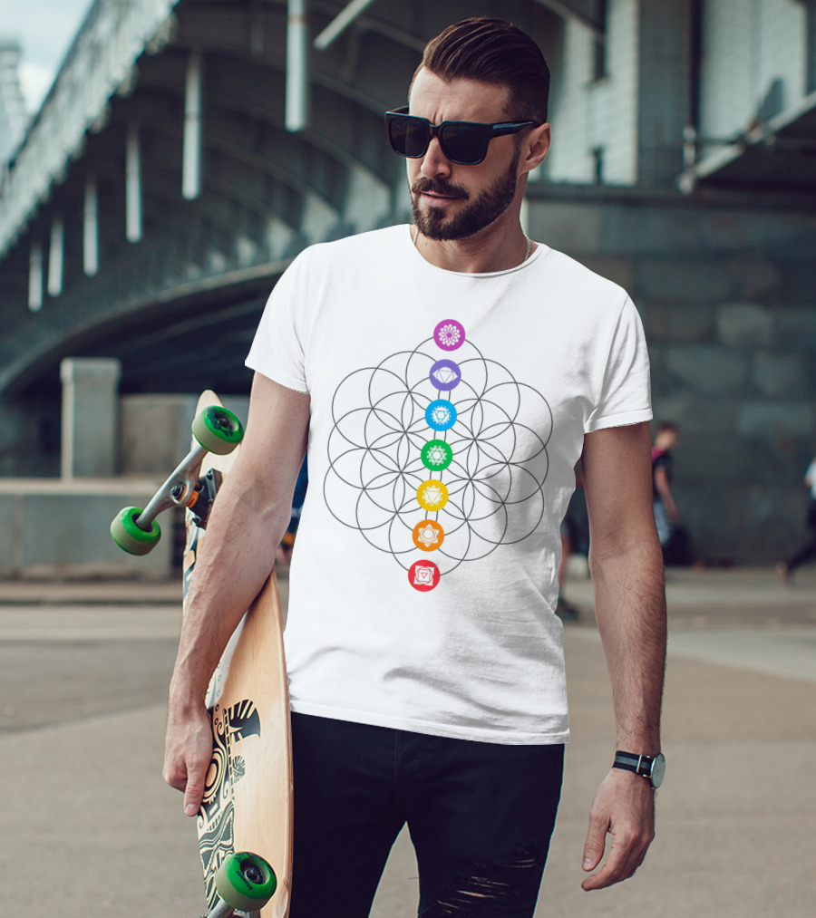 Chakras Meditation Sacred Geometry Flower Of Life T-Shirt