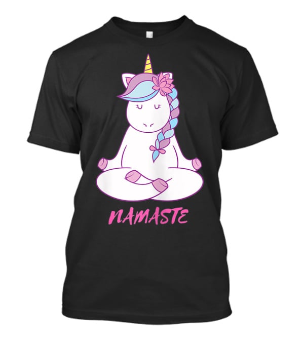 Namaste Unicorn Meditation Yoga Pose With Om Symbol And Flower Mane T-Shirt