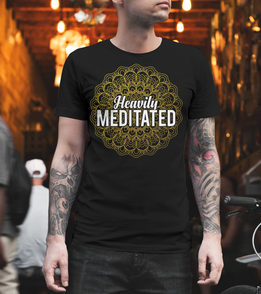 Heavily Meditated Funny Yoga Pun with Mandala T-Shirt