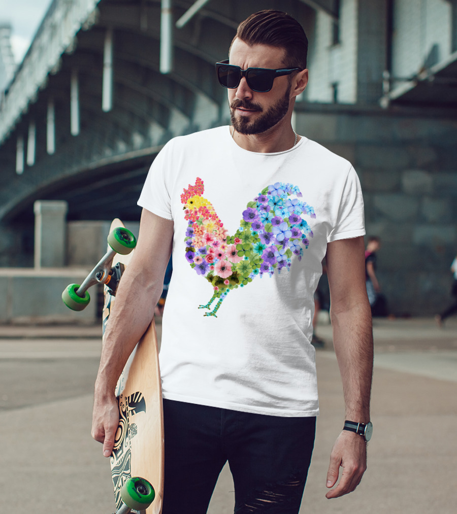 CHICKEN Flower Patterned Rooster With Vibrant Floral Colors T-Shirt