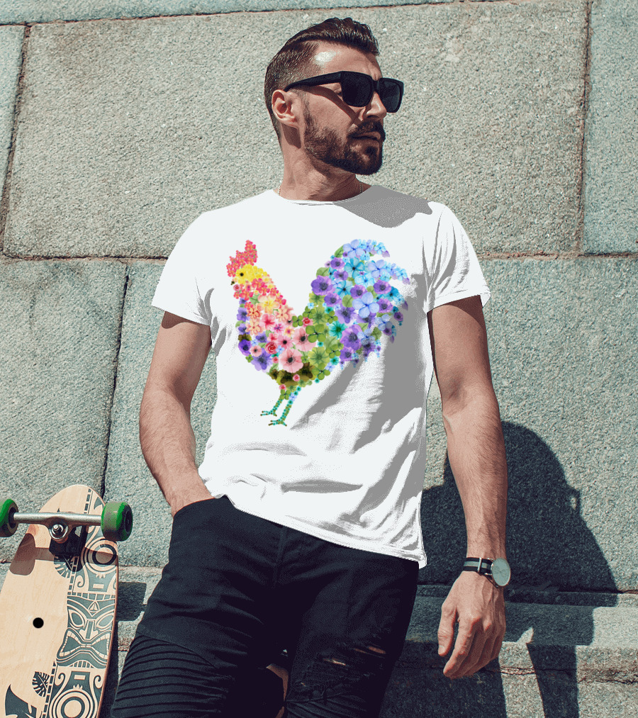 CHICKEN Flower Patterned Rooster With Vibrant Floral Colors T-Shirt