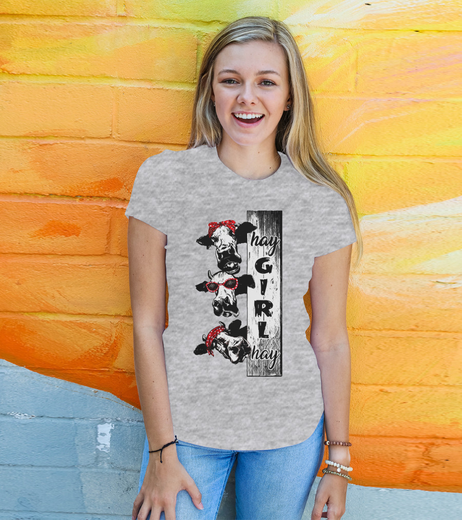 Hay GIRL Hay Cow Trio Red Bandana And Glasses T-Shirt