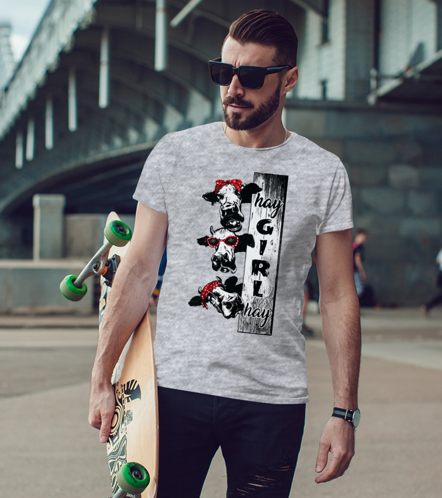 Hay GIRL Hay Cow Trio Red Bandana And Glasses T-Shirt