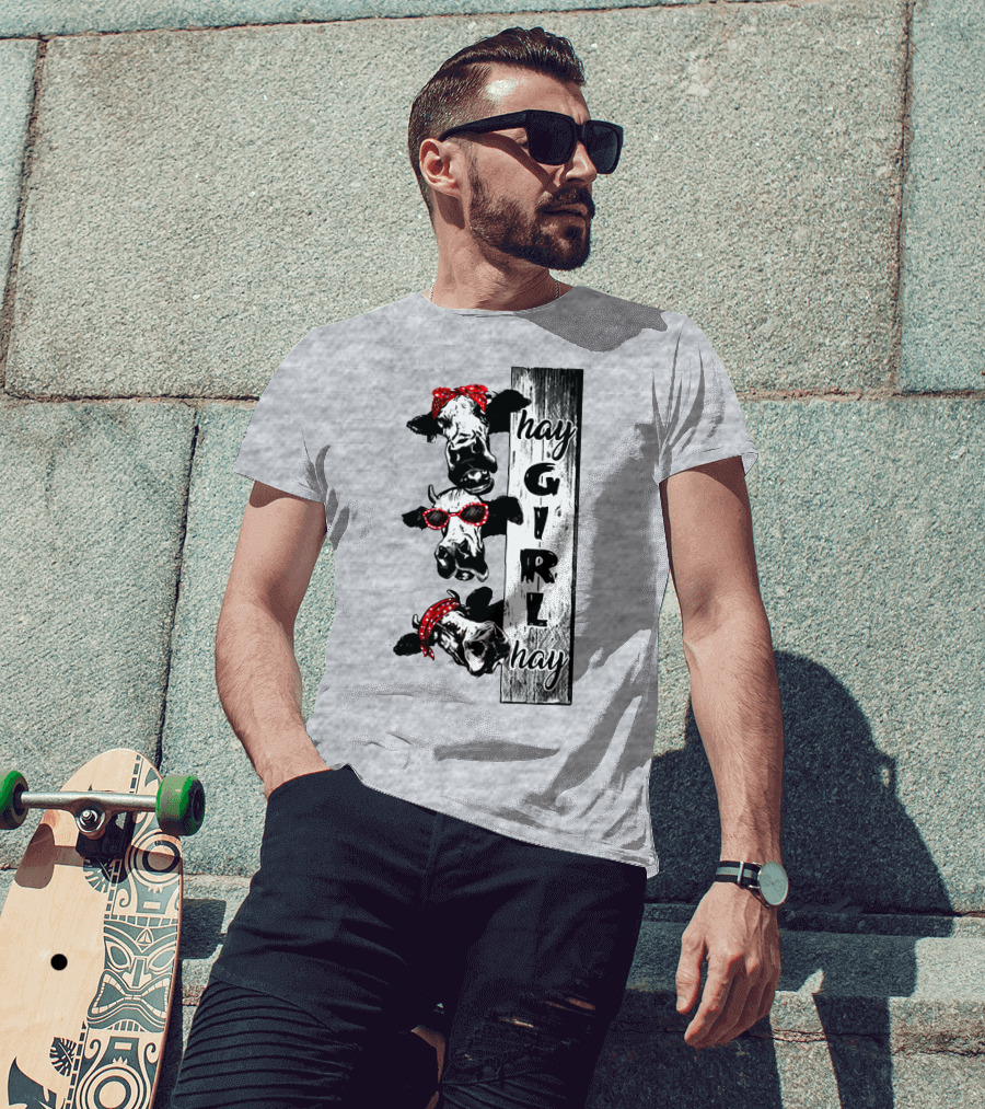 Hay GIRL Hay Cow Trio Red Bandana And Glasses T-Shirt