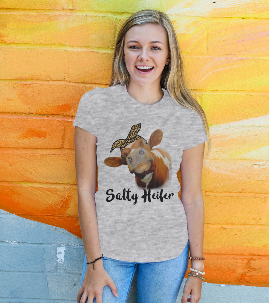 Salty Heifer Leopard Headband Cow T-Shirt