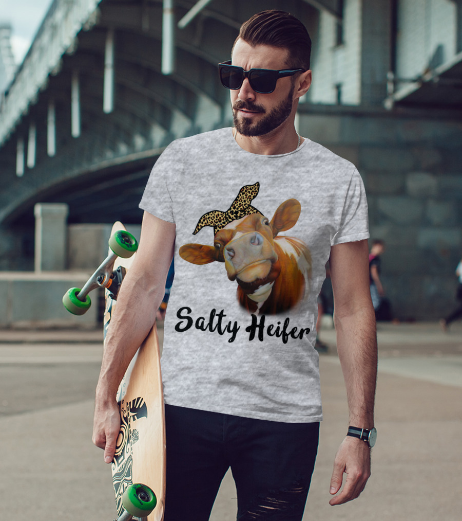 Salty Heifer Leopard Headband Cow T-Shirt