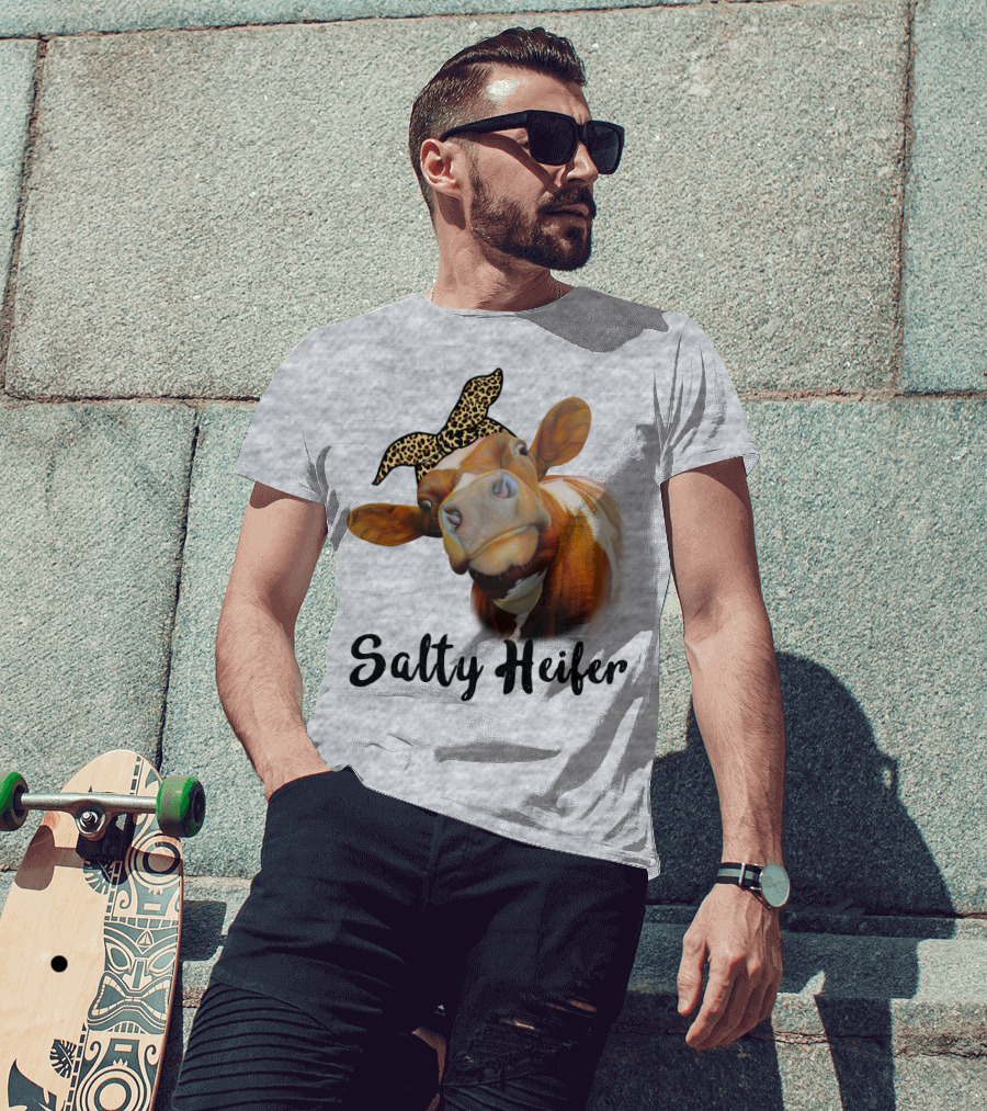Salty Heifer Leopard Headband Cow T-Shirt
