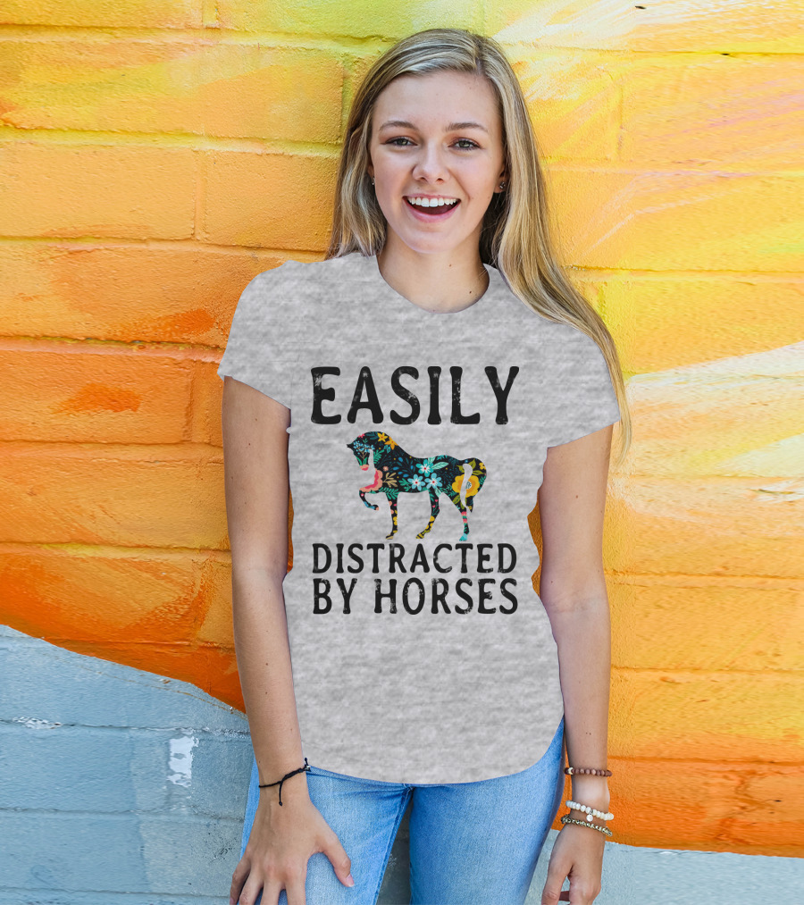 Easily Distracted By Horses Floral T-Shirt