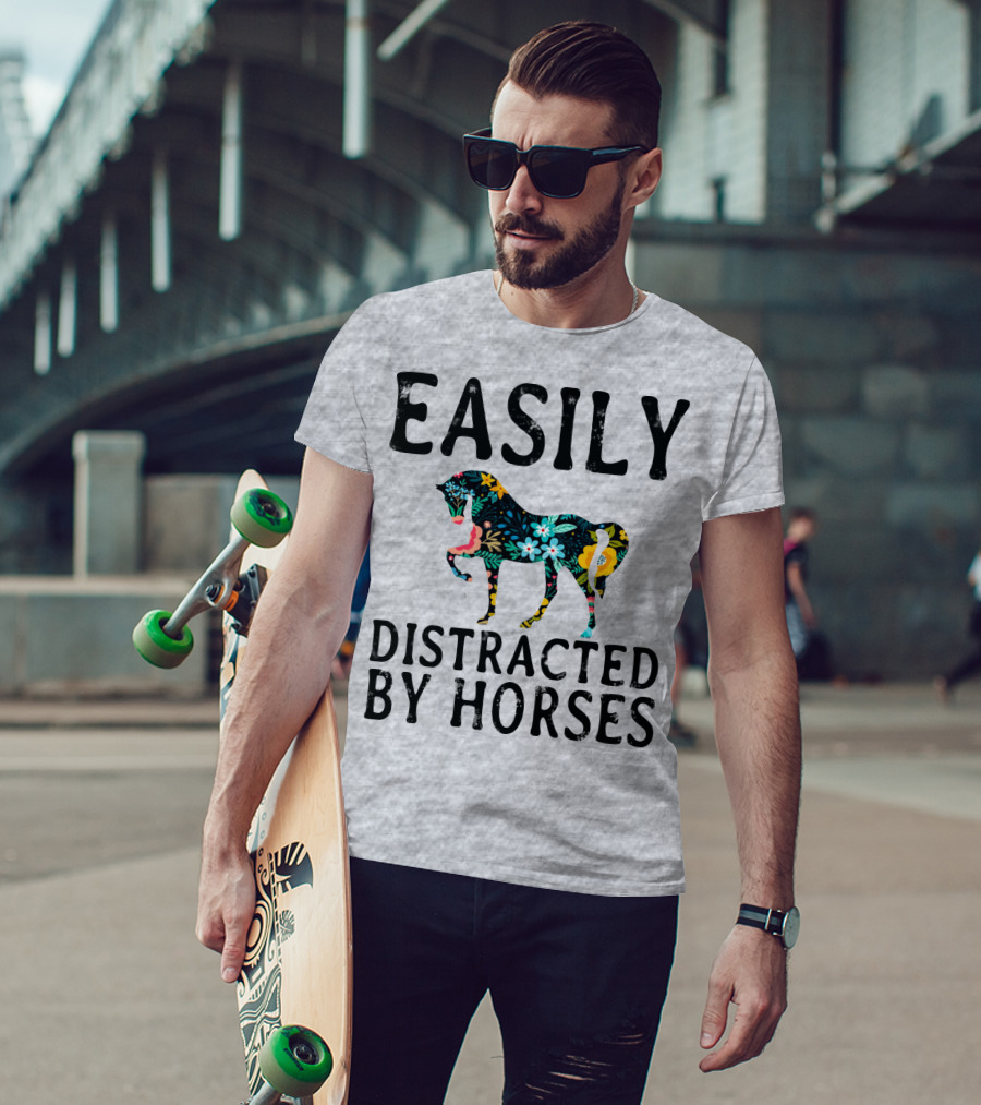 Easily Distracted By Horses Floral T-Shirt