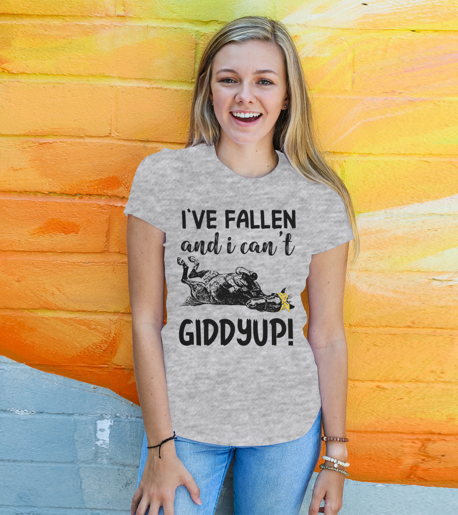 I've Fallen And I Can't Giddyup I've Fallen Cow With Yellow Bow T-Shirt