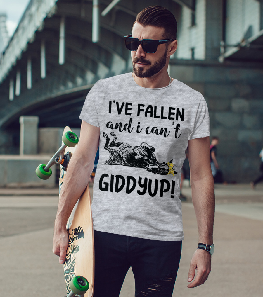 I've Fallen And I Can't Giddyup I've Fallen Cow With Yellow Bow T-Shirt
