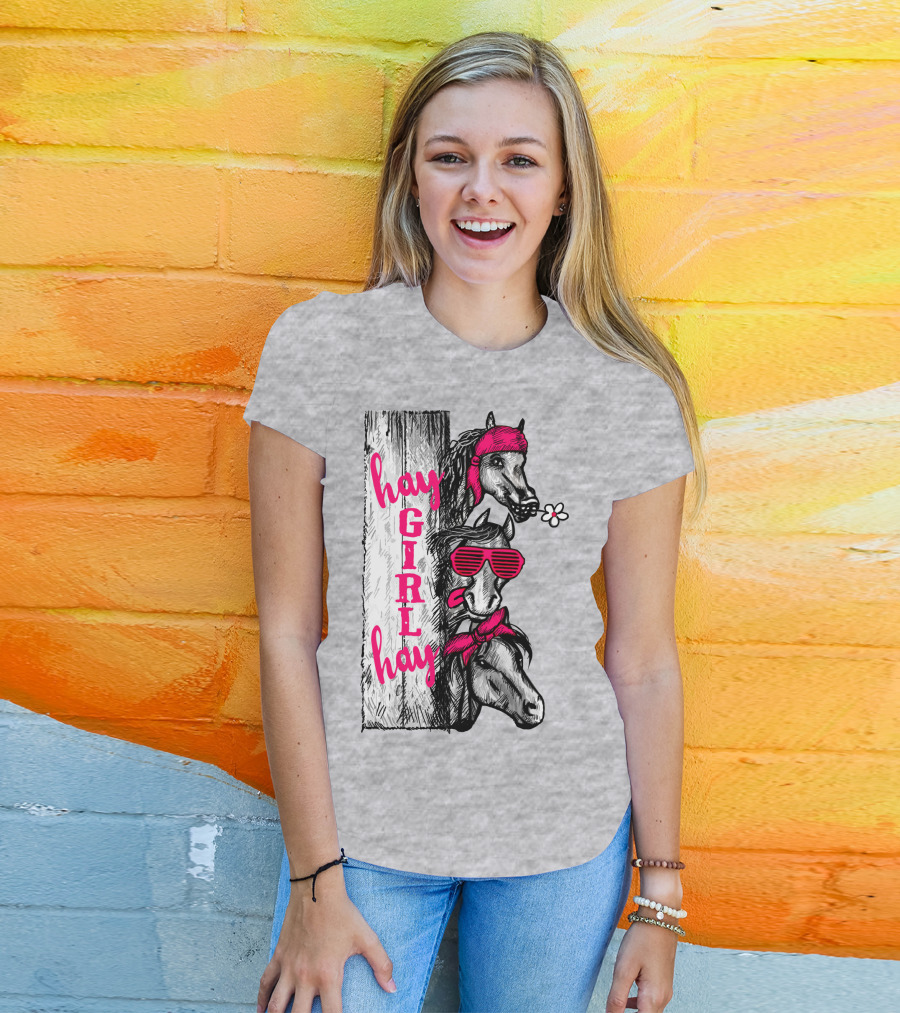 Hay GIRL Hay Funny Horse Trio With Bandanas And Sunglasses T-Shirt