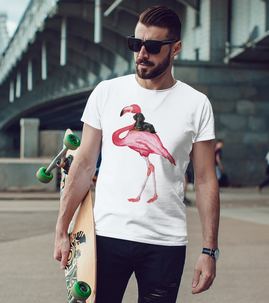 Flamingo And Dachshund Adventure T-Shirt