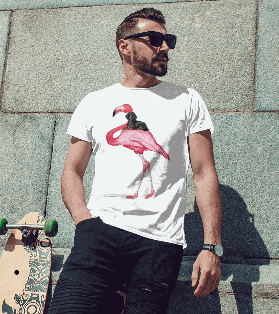 Flamingo And Dachshund Adventure T-Shirt