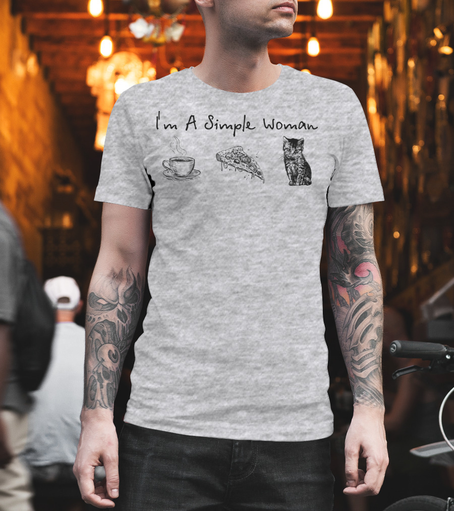 I'm A Simple Woman Coffee Pizza Cat T-Shirt