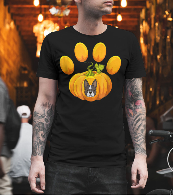 Paw Print Pumpkin Halloween Boston Terrier Pawpkin T-Shirt Paw Print Pumpkin Halloween Boston Terrier Pawpkin T-Shirt