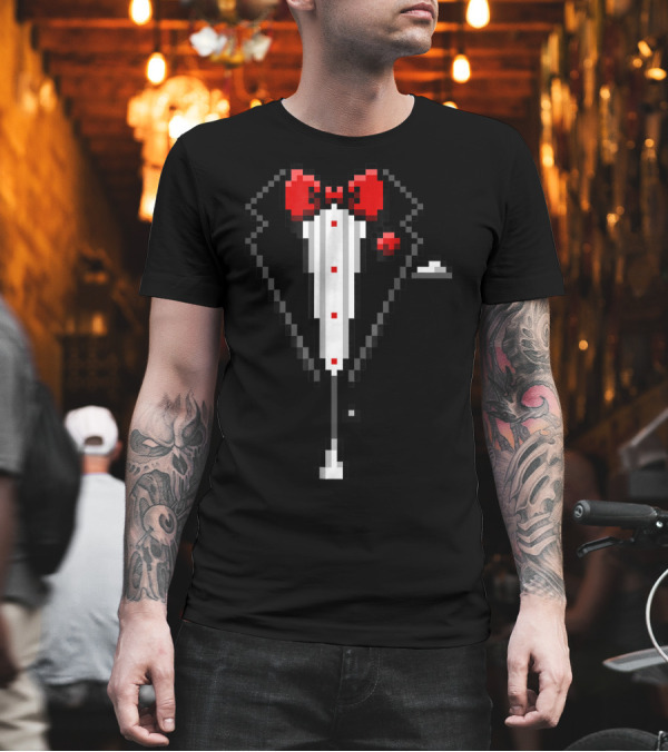 Pixelated Red Bow Tie Tuxedo T-Shirt Pixelated Red Bow Tie Tuxedo T-Shirt
