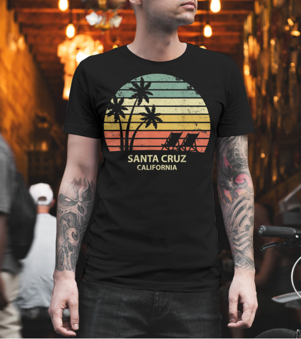 Santa Cruz California Sunset Beach Chairs and Palm Trees T-Shirt Santa Cruz California Sunset Beach Chairs and Palm Trees T-Shirt