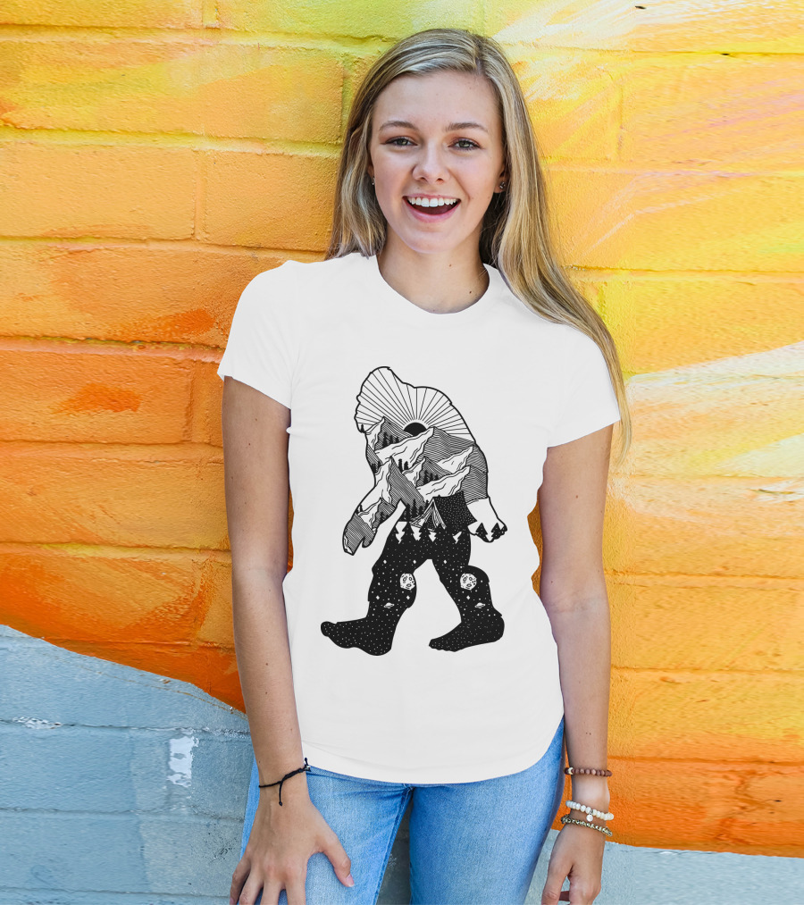 Bigfoot Mountain Landscape Cosmic Stars T-Shirt