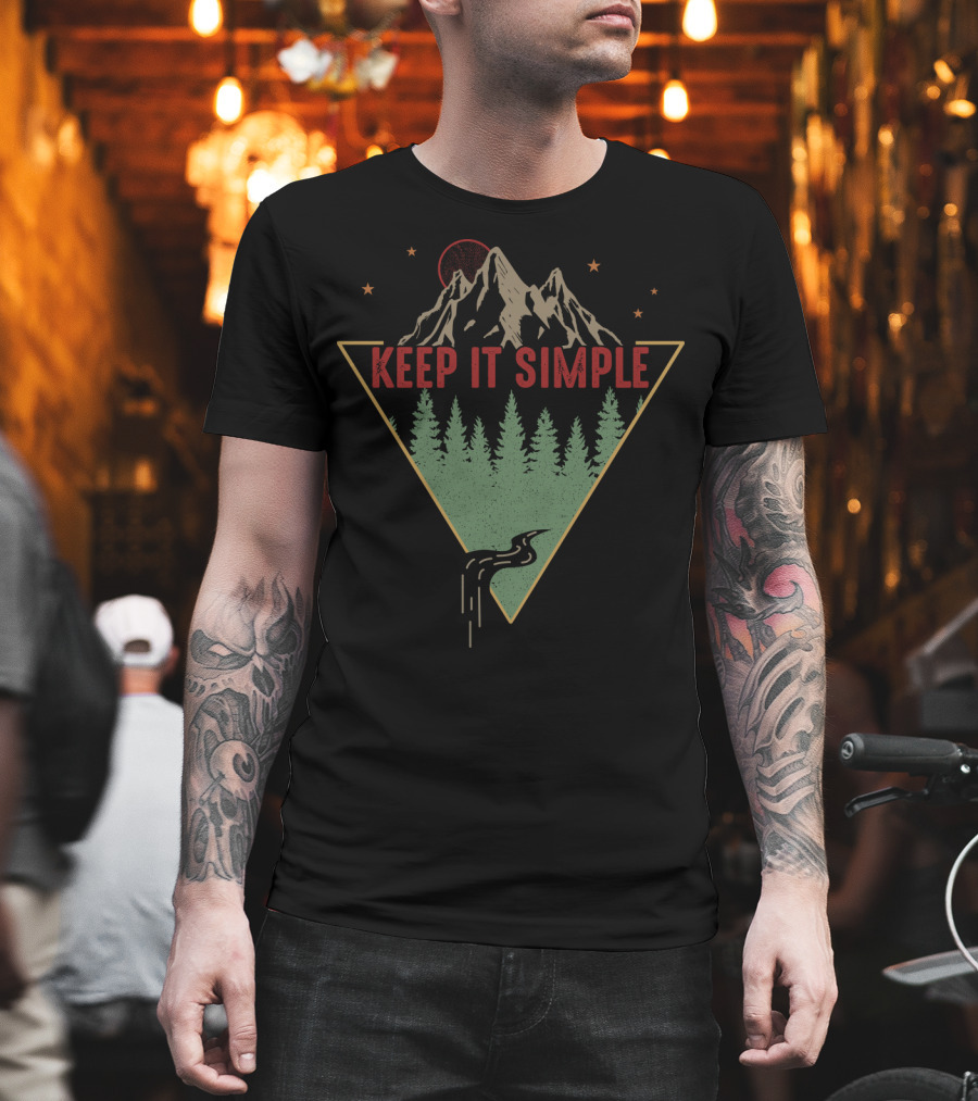 Keep It Simple Mountain Forest Road Retro T-Shirt